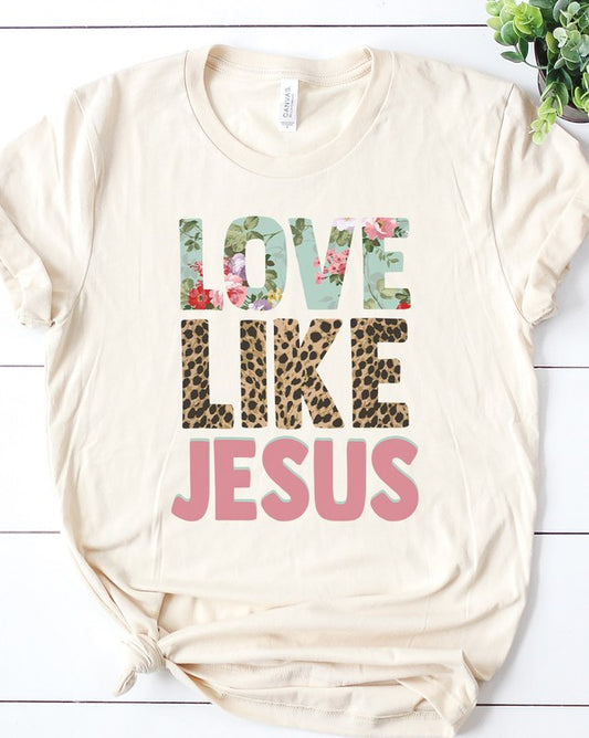 Love like Jesus leopard and floral print tee